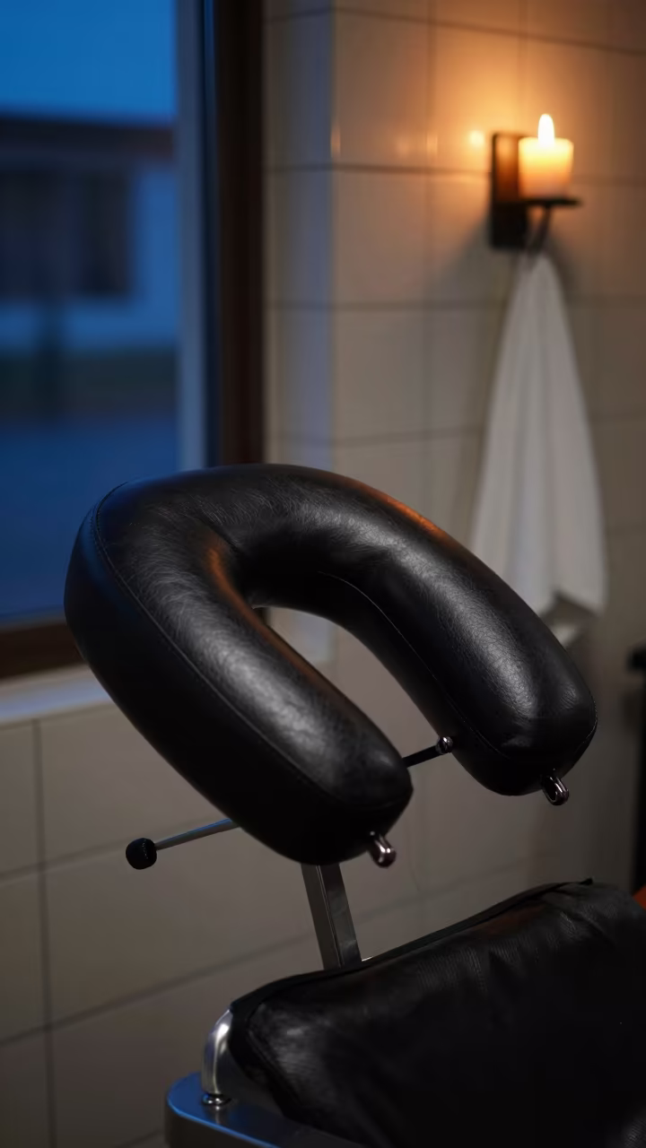 Salon Neck Rest in Evening Candlelight in inside a salon row in Guantánamo