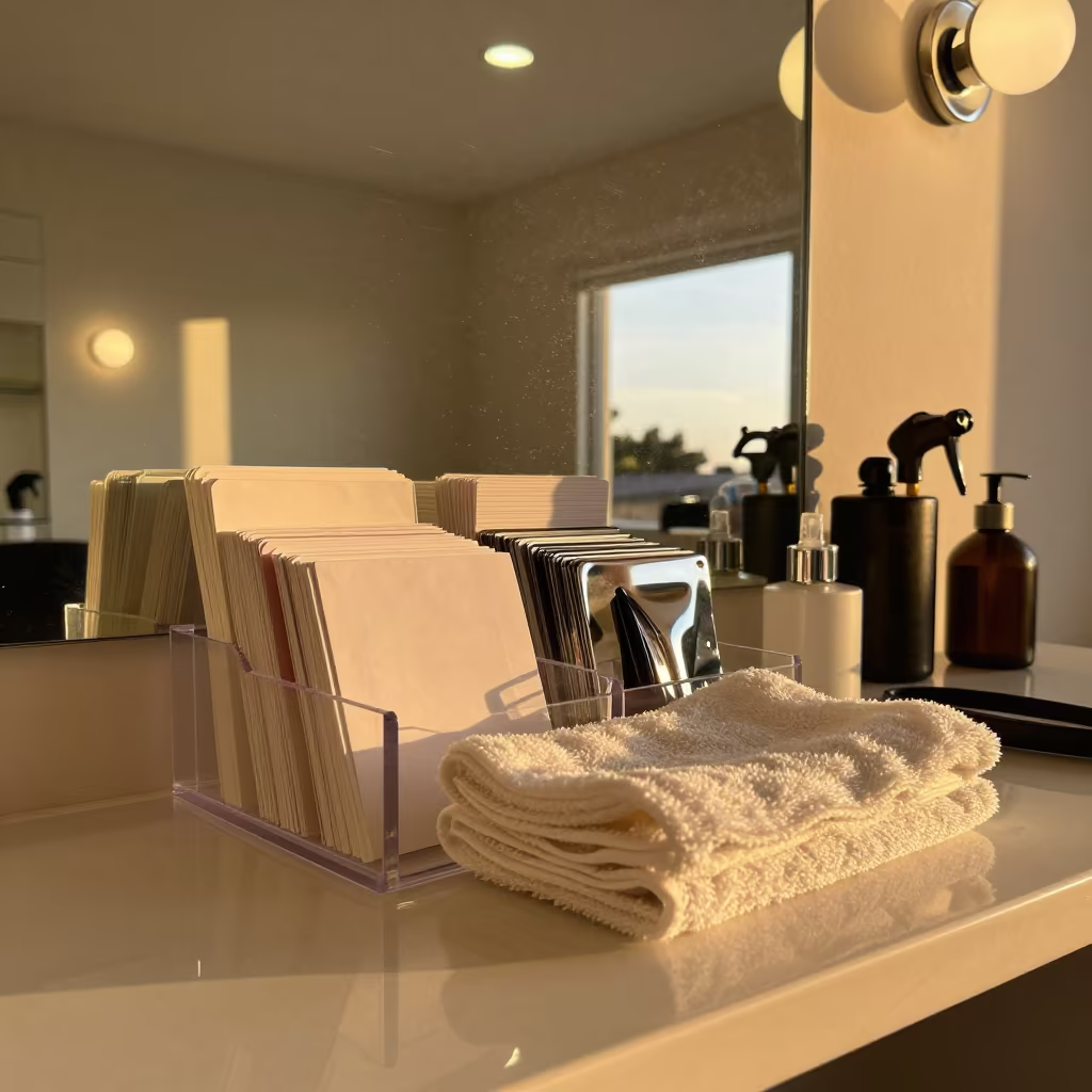 Salon Organizer Tray Amber Sunset Light in inside a salon row in Inhambane