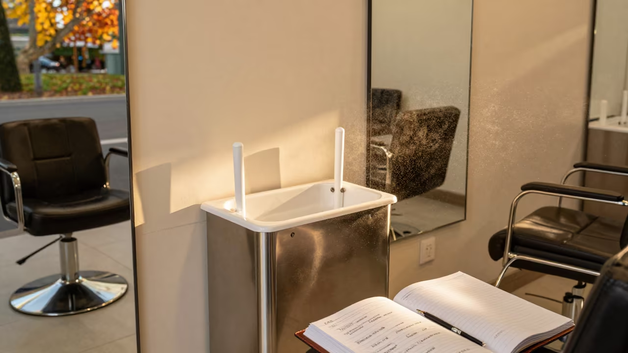 Salon Perm Rod Sanitizer Tub Golden Hour in inside a salon row near Leganés