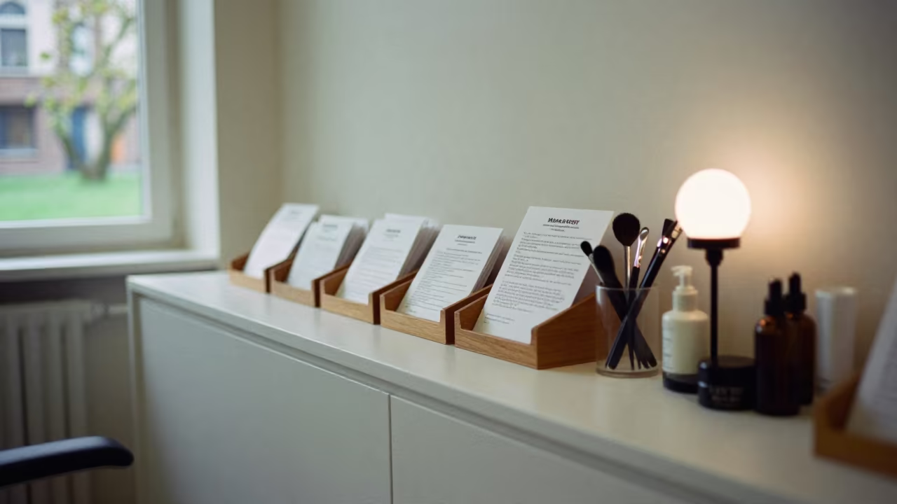 Salon Prep Card Holder Before Morning Reset in inside a salon row in Maastricht