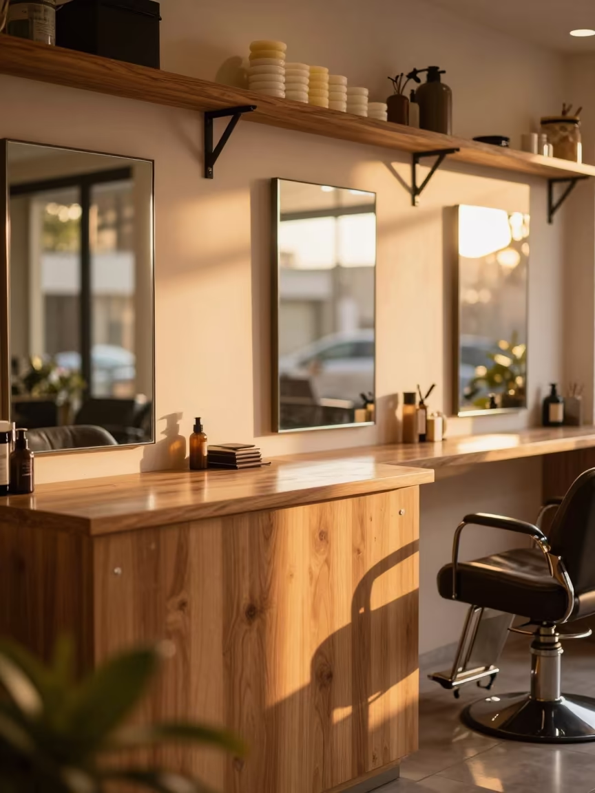 Salon Reception Counter Wax Pot Shelf Bogura Sunset in at a salon reception counter in Bogura