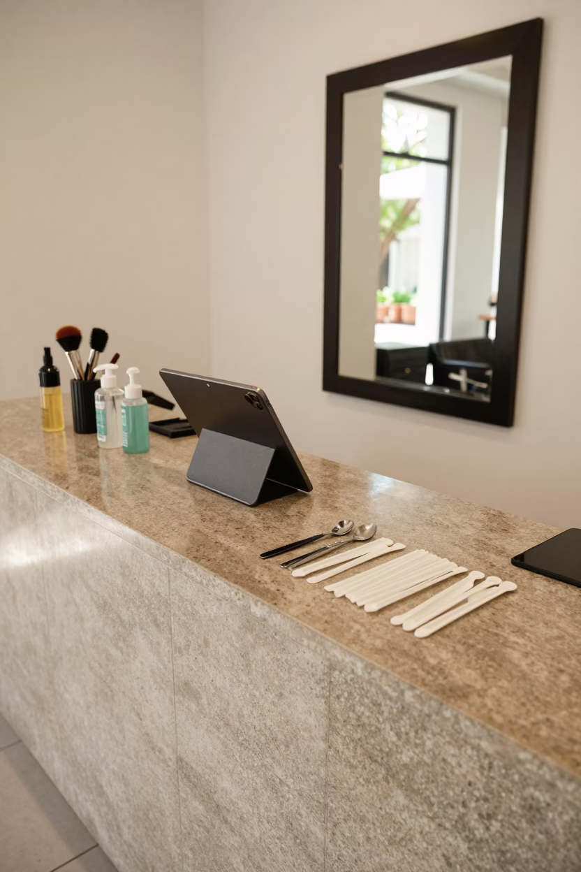 Salon Reception Tablet Stand Quiet Lull Veracruz in at a salon reception counter in Veracruz