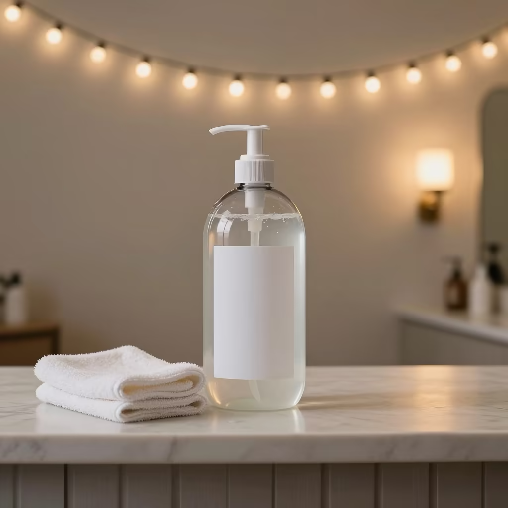 Salon Reception Towel Bleach Bottle in Noumea in at a salon reception counter in Noumea