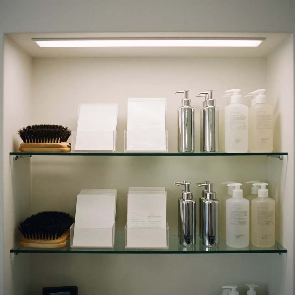 Salon Return Shelf with Beauty Products in inside a salon row in Godoy Cruz