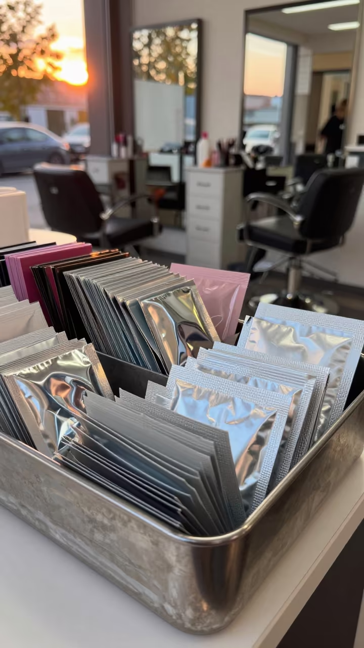 Salon Sachet Restock Tray in Samara Sunset in inside a salon row in Samara