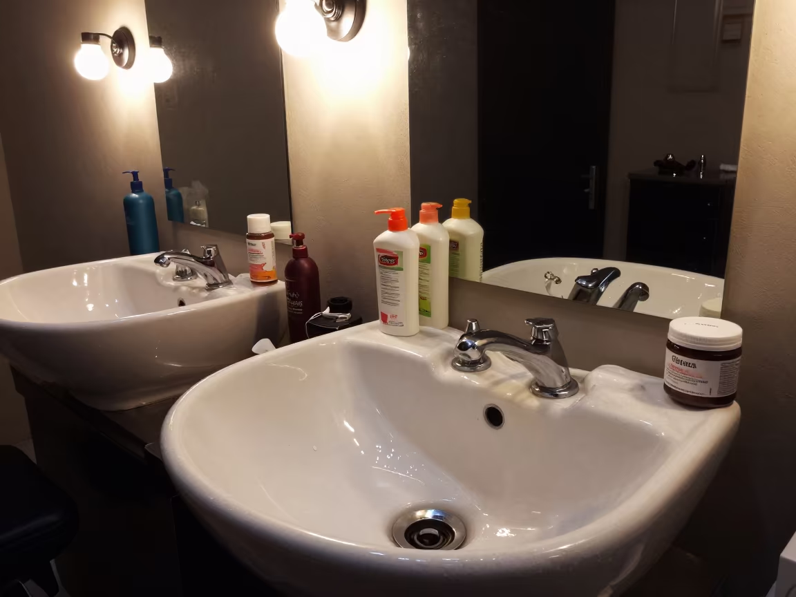 Salon Sink at Midnight in Cotonou in inside a nail studio in Cotonou