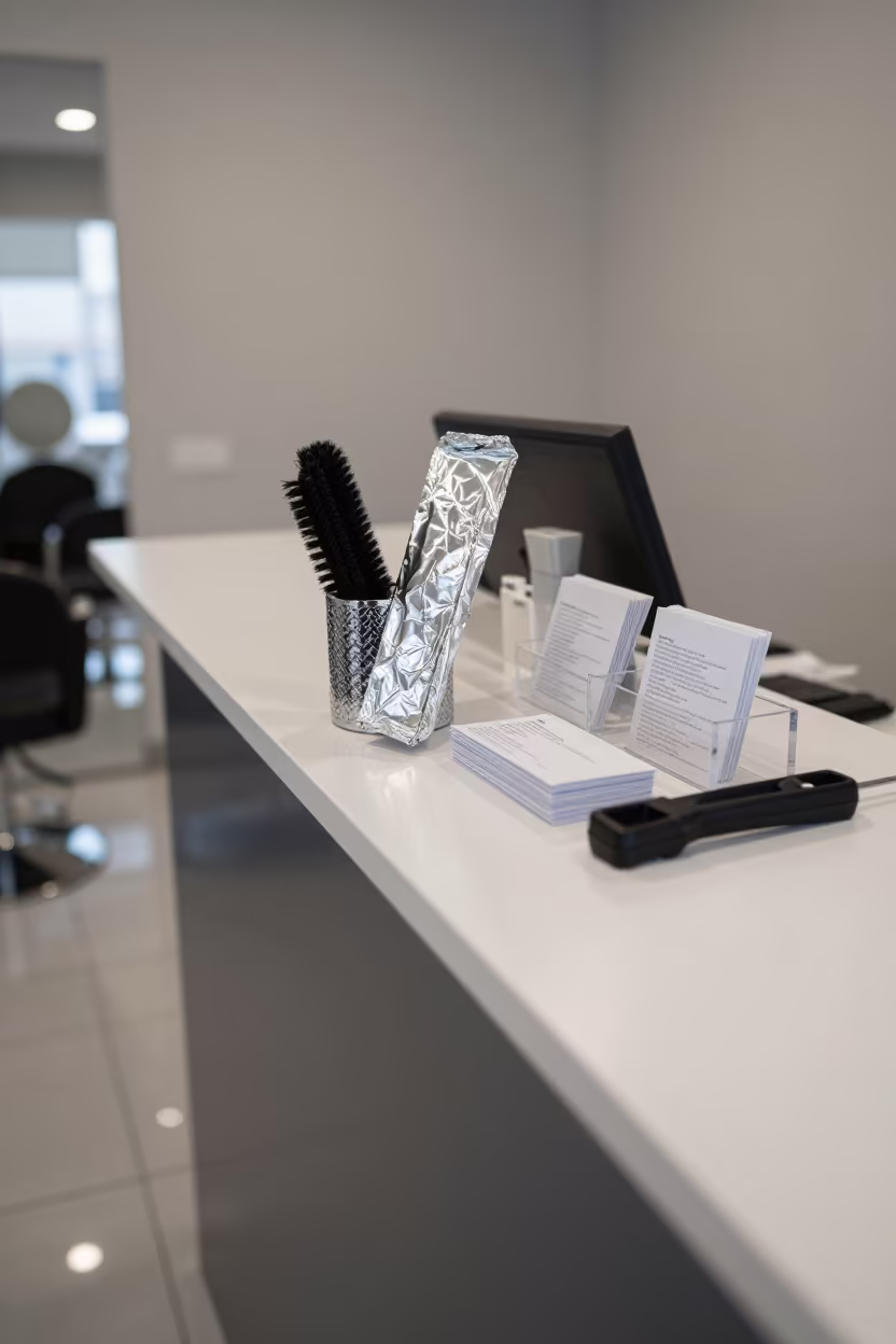 Salon Tools on Bahir Dar Reception Counter in at a salon reception counter near Bahir Dar