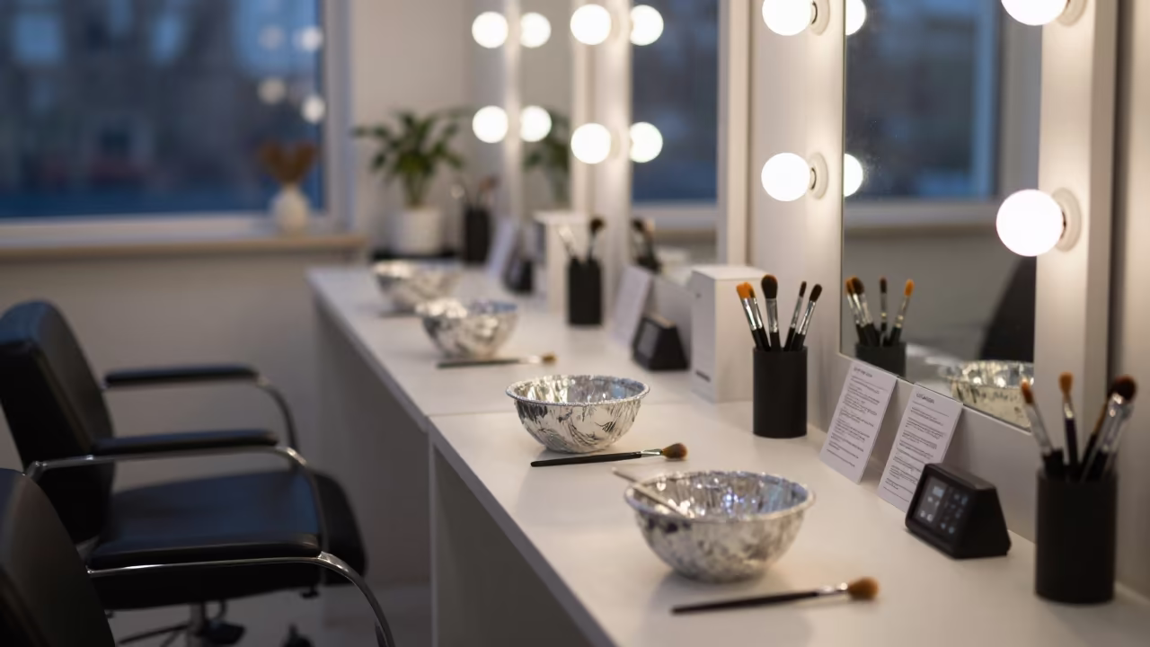 Salon Tools in Predawn Ghazni Light in inside a skincare treatment room near Ghazni