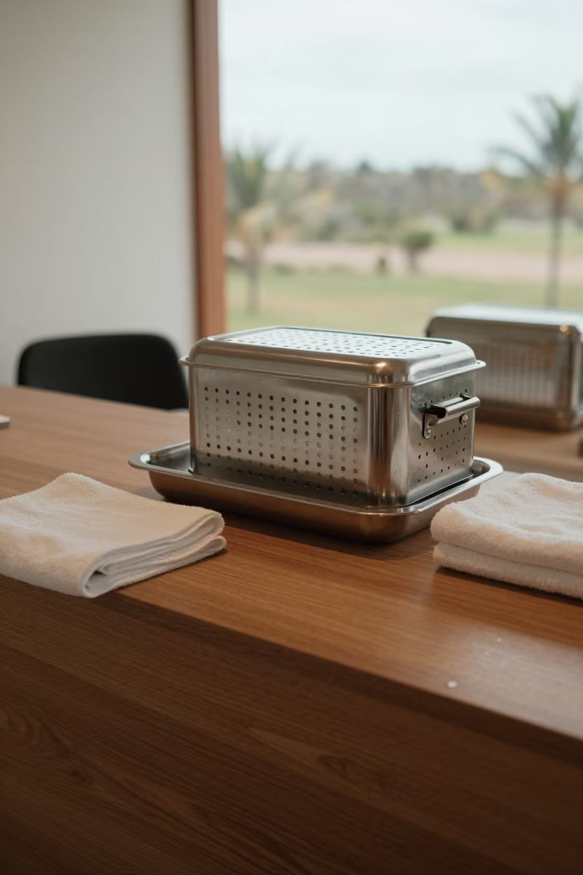 Salon Towel Steamer Drain Pan Near Jericoacoara in at a salon reception counter near Jericoacoara