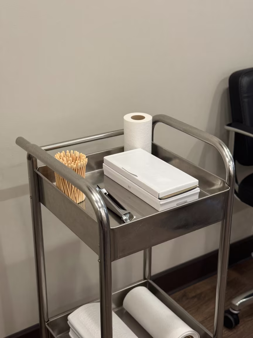 Salon Trolley After Cleanup in Dallas in inside a salon row near Dallas