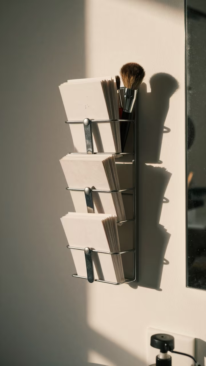 Salon Vanity Brush Rack Winter Afternoon in inside a salon row in Wuhou, Chengdu