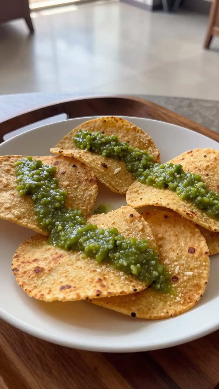 Salsa Verde Chilaquiles on Tea House Tray in on a tea house tray in Urayasu