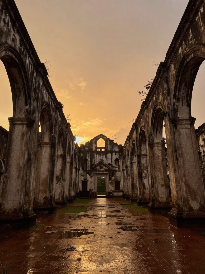 Salt Blooms on Ruin Wall in Davao in inside a roofless nave near Davao