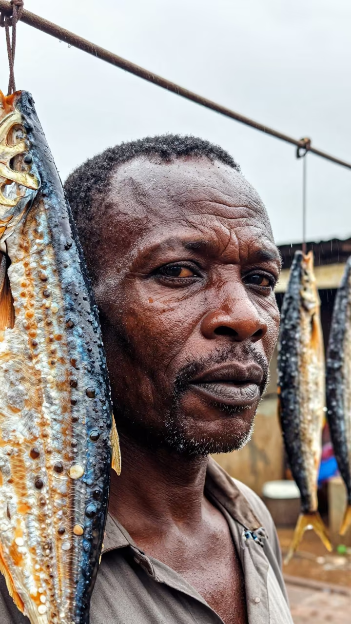 Salt Crusted Face of Lagos Fish Merchant in in Yaba, Lagos