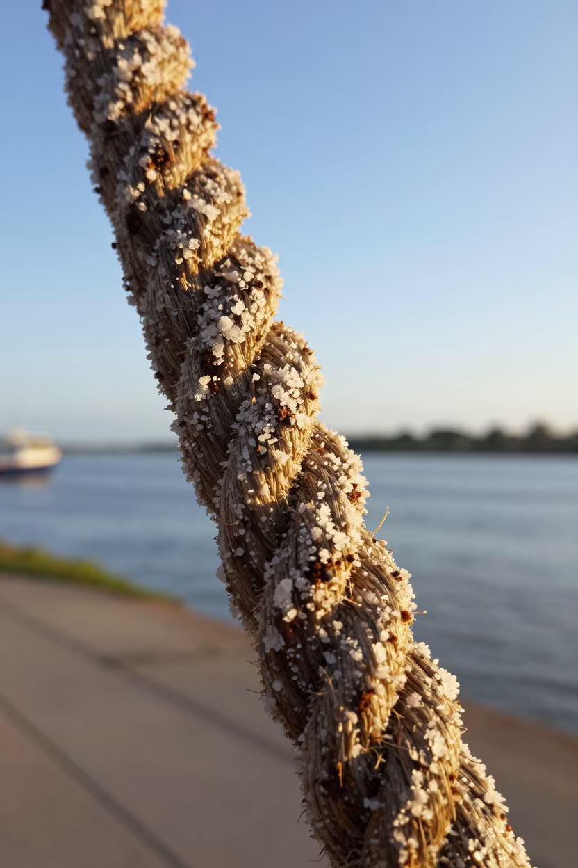 Salt Crusted Rope Fibers Sunrise Fortaleza in near a riverside landing in Fortaleza