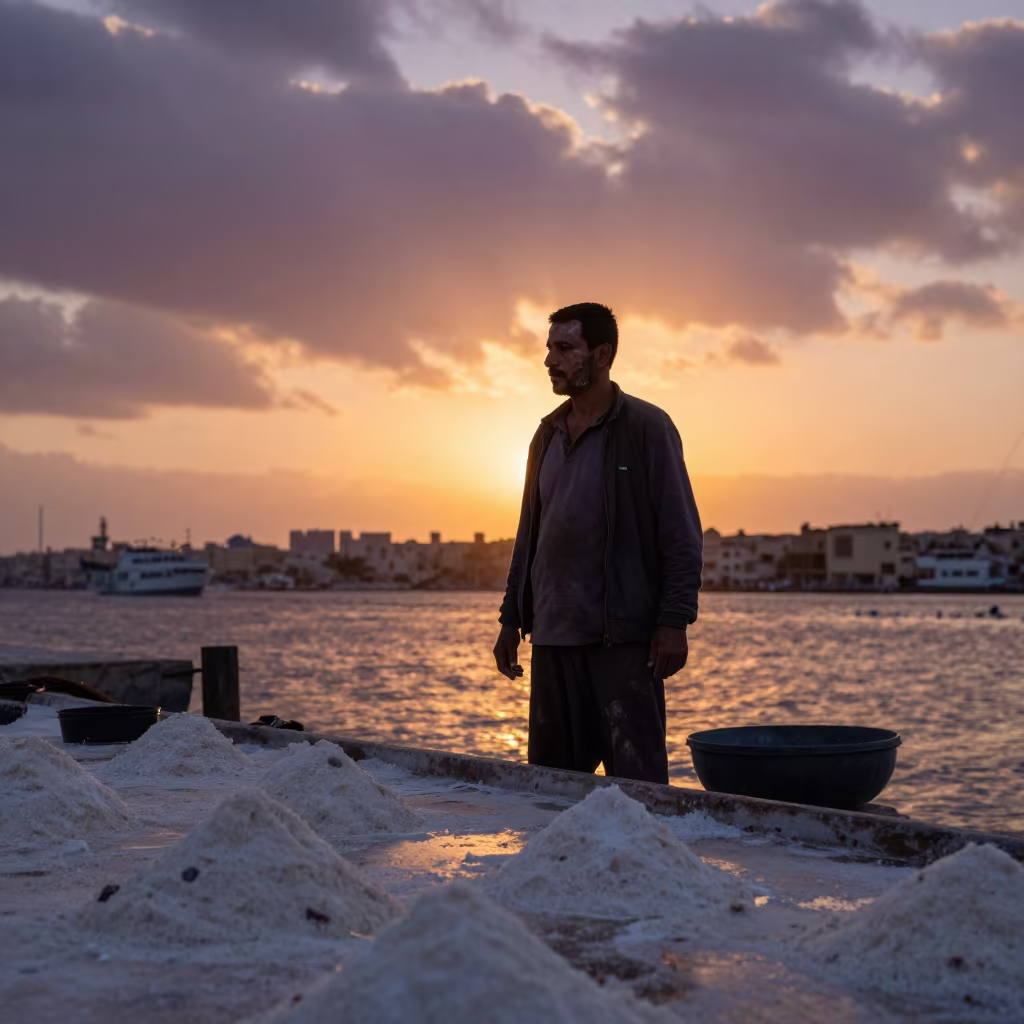 Salt Crusted Silhouette at Aleppo Harbor in at a harbor edge in Aleppo