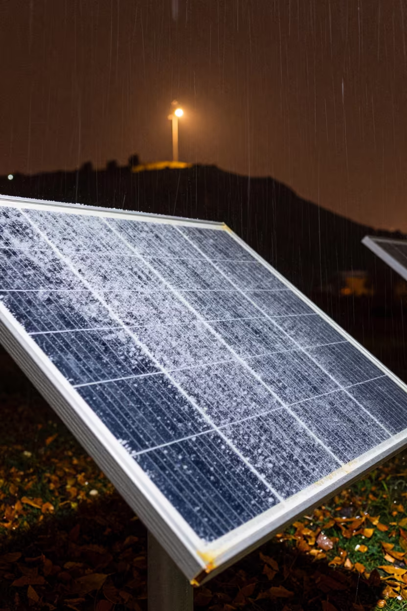 Salt Crusted Solar Panel Near Lighthouse Bluff in in Ankara