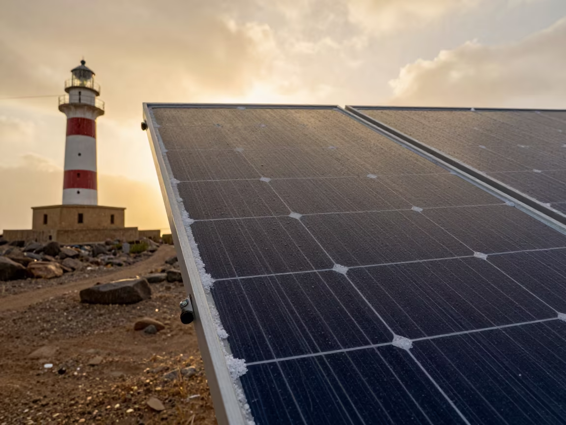 Salt-Crusted Solar Panel Beside Omdurman Lighthouse in near Omdurman