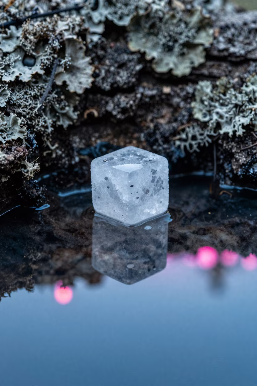 Salt Crystal on Lichen Bark Urban Reflection in on lichen-covered bark in The Annex, Toronto