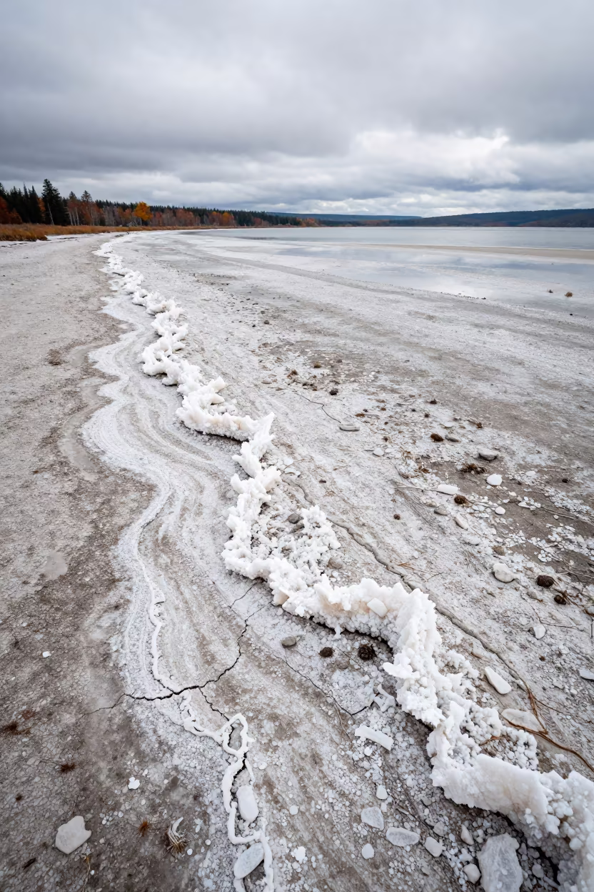Salt Crystals Lake Shore First Light Oregon in in Oregon