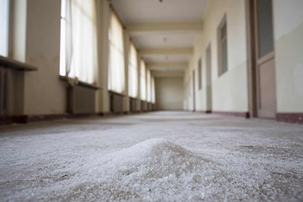 Salt Crystals on Sanatorium Floor in Light in on salt crystals along a pan rim near Djelfa