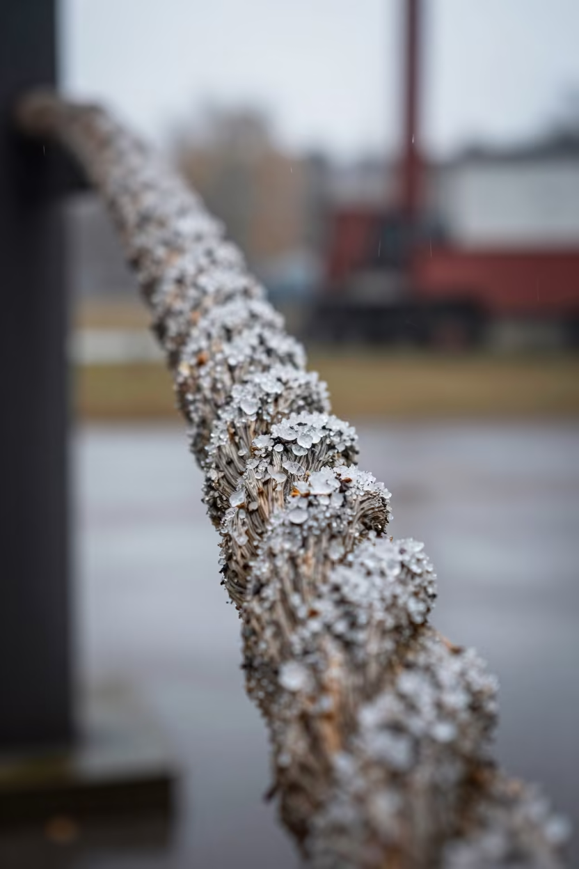 Salt Crystals on Weathered Rope in Rudny Rain in in Rudny