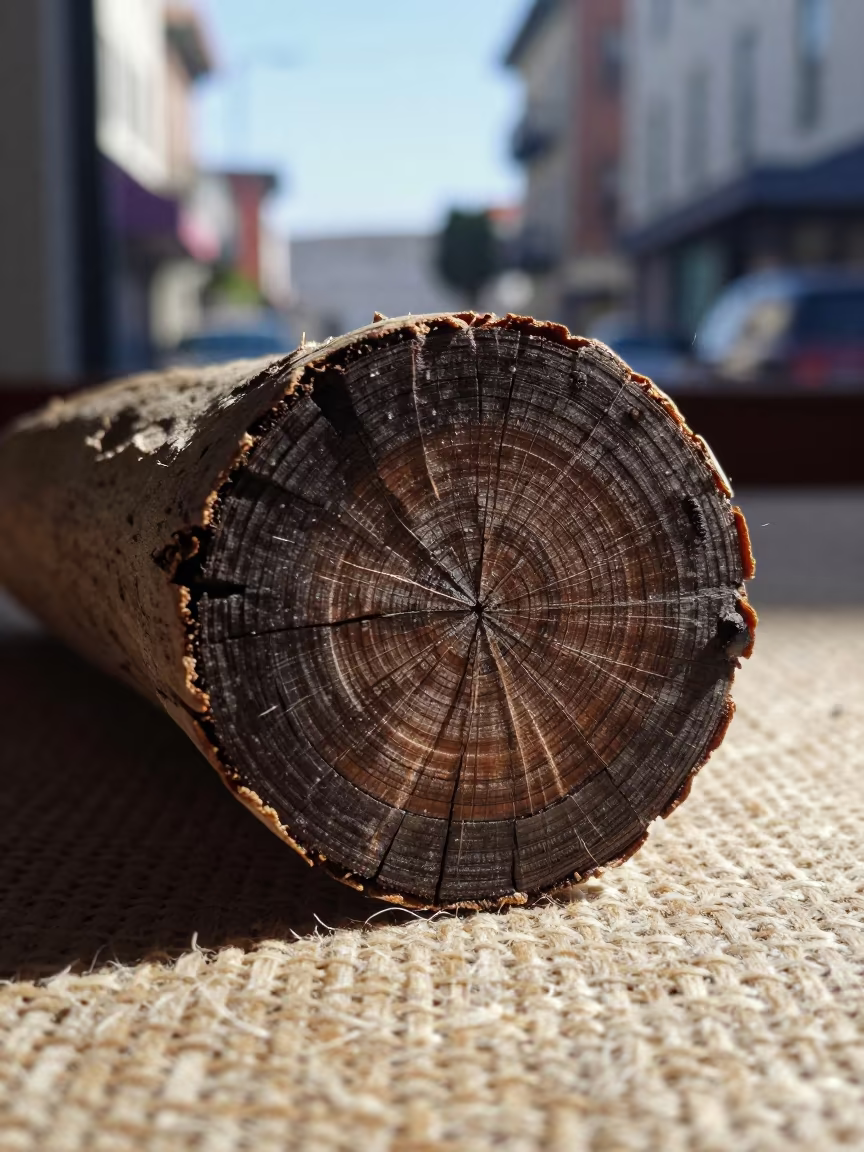 Salt-Darkened Driftwood Ring on Linen in Chinatown in against woven linen fibers in Chinatown, San Francisco