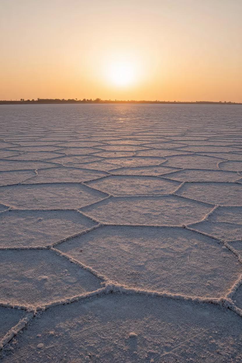 Salt Flat Mirror Under Orange Evening Light in near Lahore