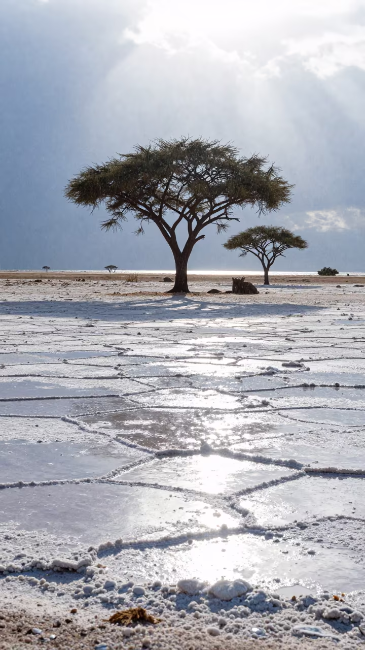 Salt Flat Sky Reflection Ethiopia Dry Season in across a floodplain after rain in Ethiopia
