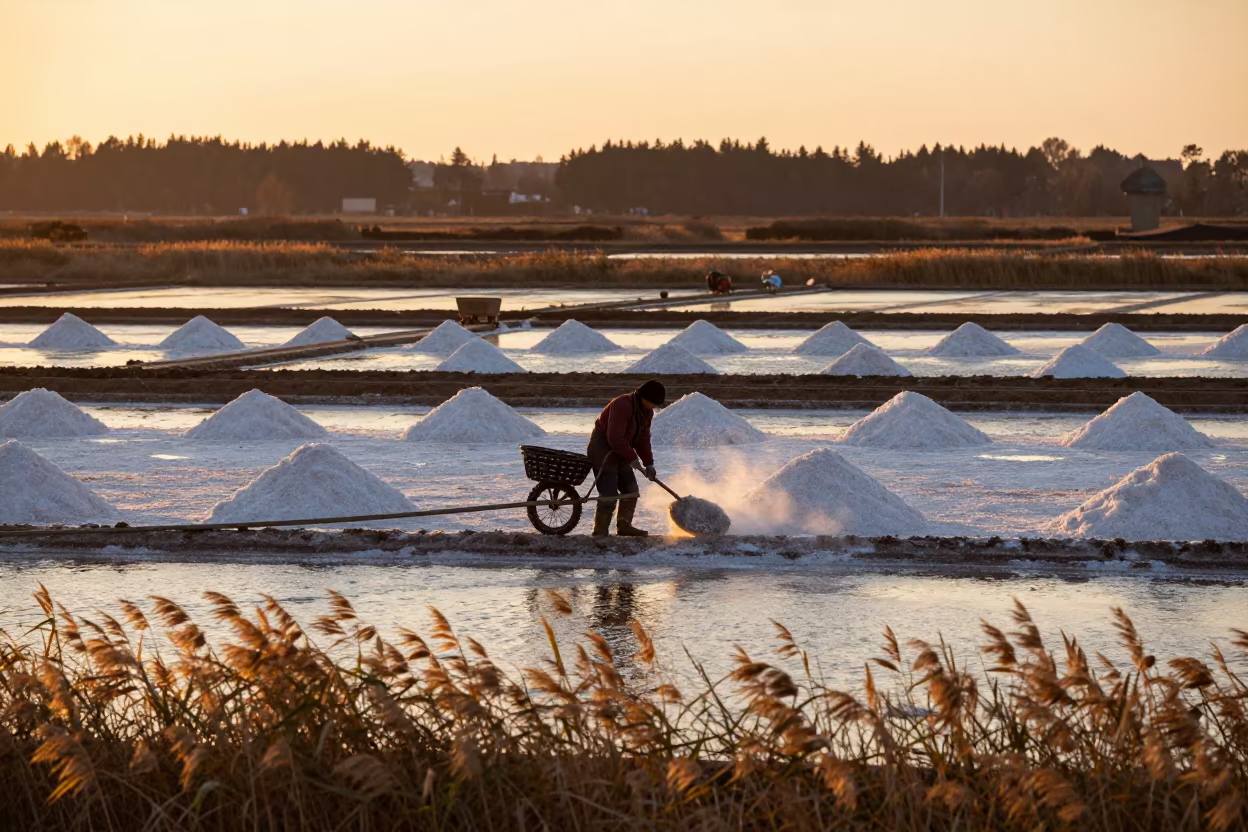 Salt Harvester on Swedish Terraced Rice Paddies in among terraced rice paddies in Sweden