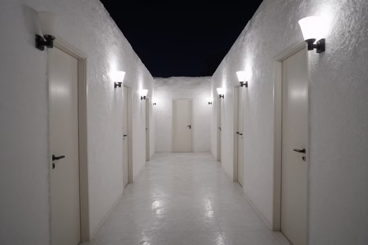 Salt Hotel Night Corridor Tianjin Hospitality in in a quiet guest corridor in Tianjin