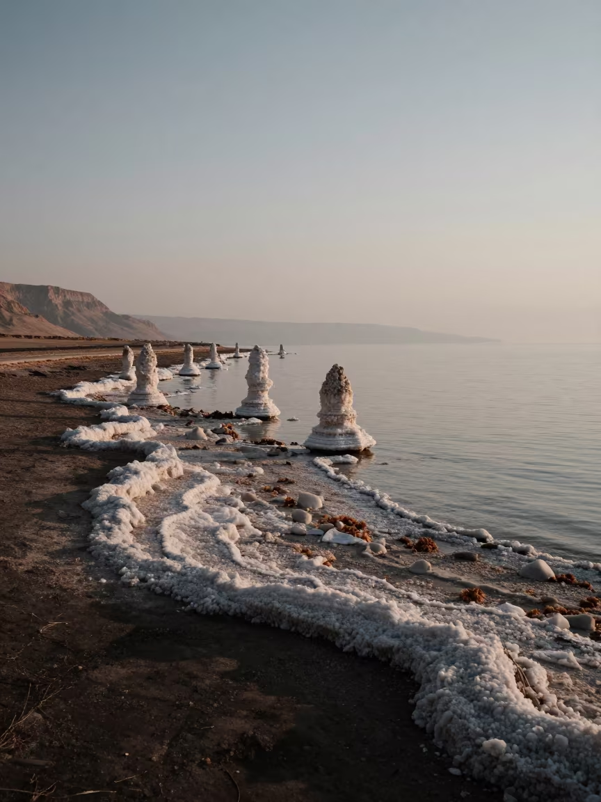 Salt Pillars on Dead Sea Shore at Dawn in near Salvador