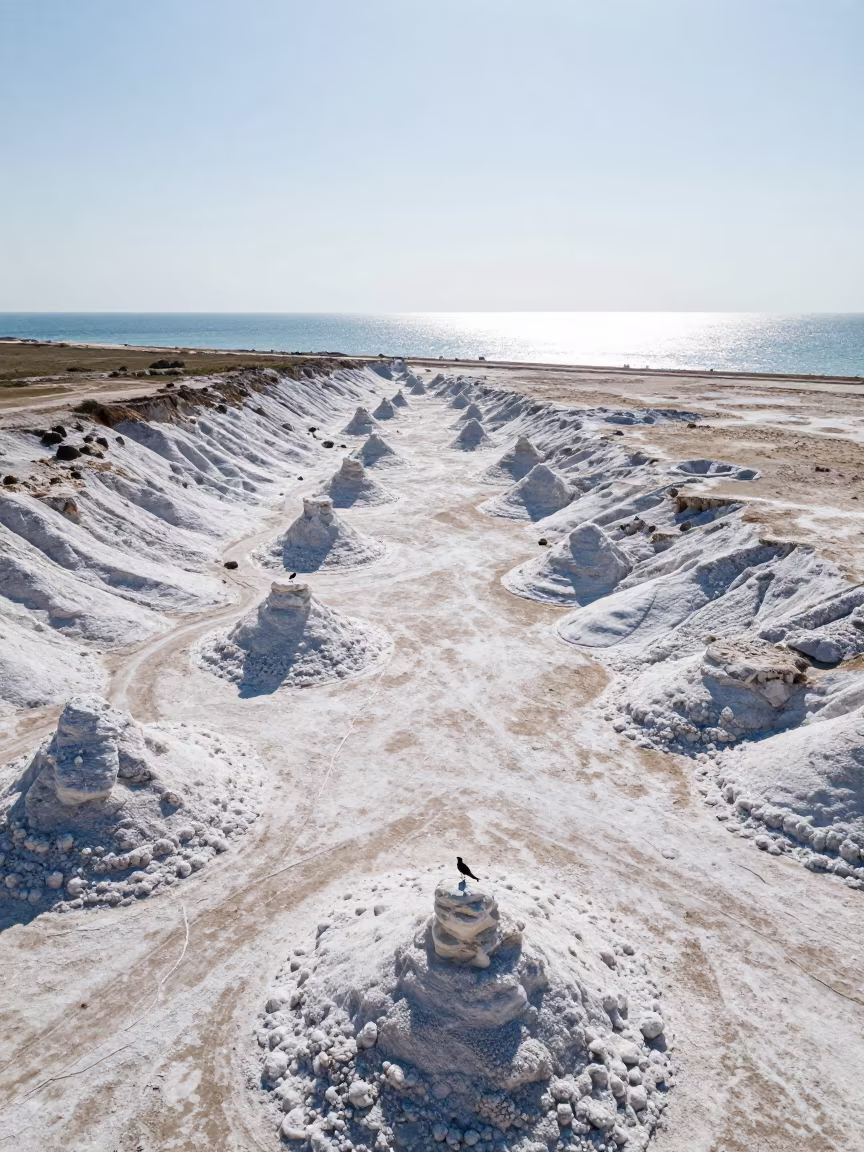 Salt Pillars on Dead Sea Shore Near Havana in across a wide valley floor near Havana