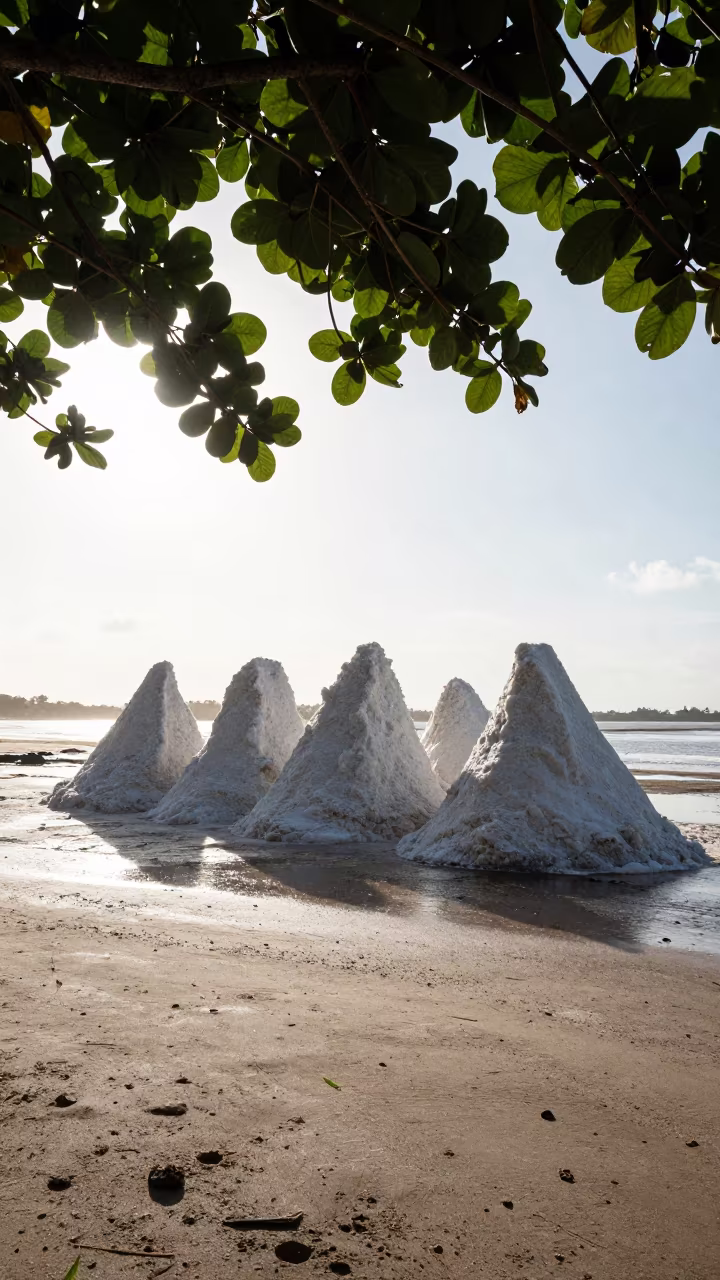 Salt Pillars Silhouetted Against Wet Season Light in near Salvador