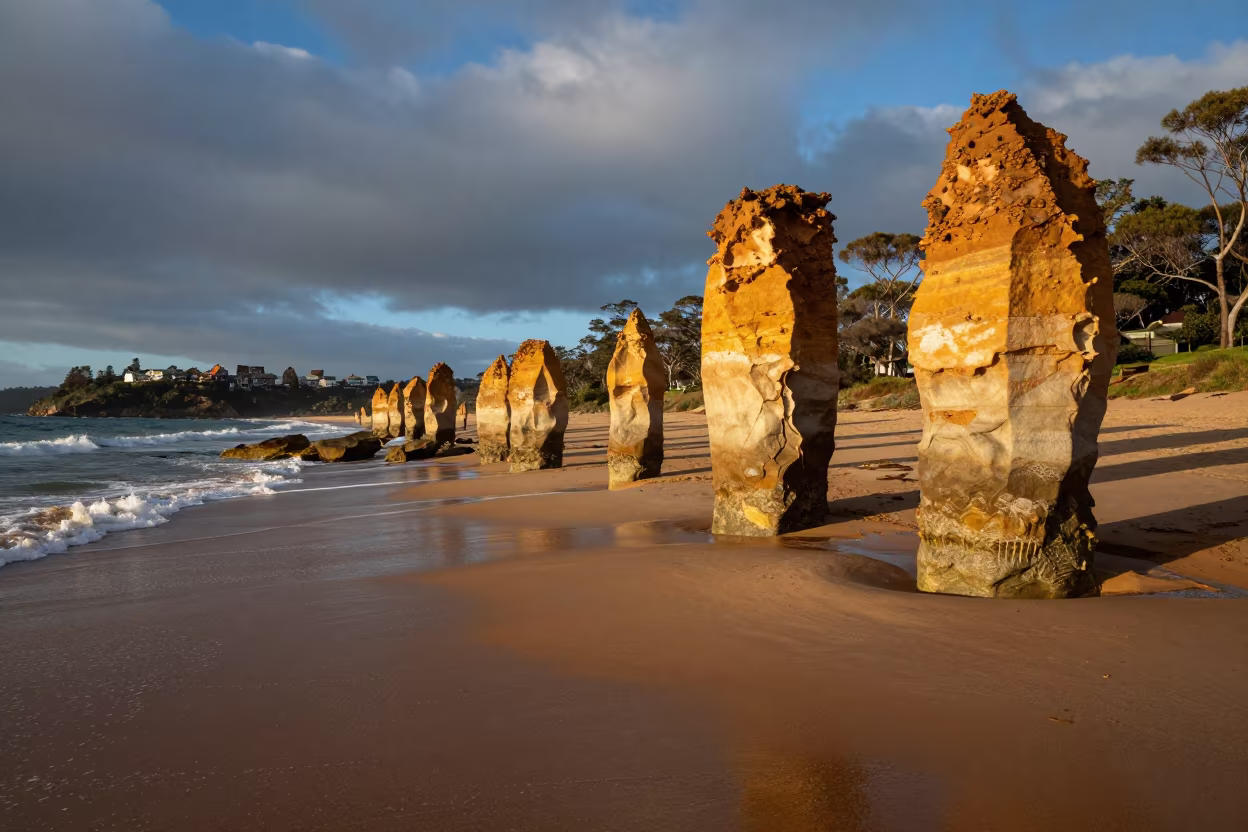 Salt Pillars on Sydney Shore at Dawn in along a wave-cut shoreline near Newtown, Sydney