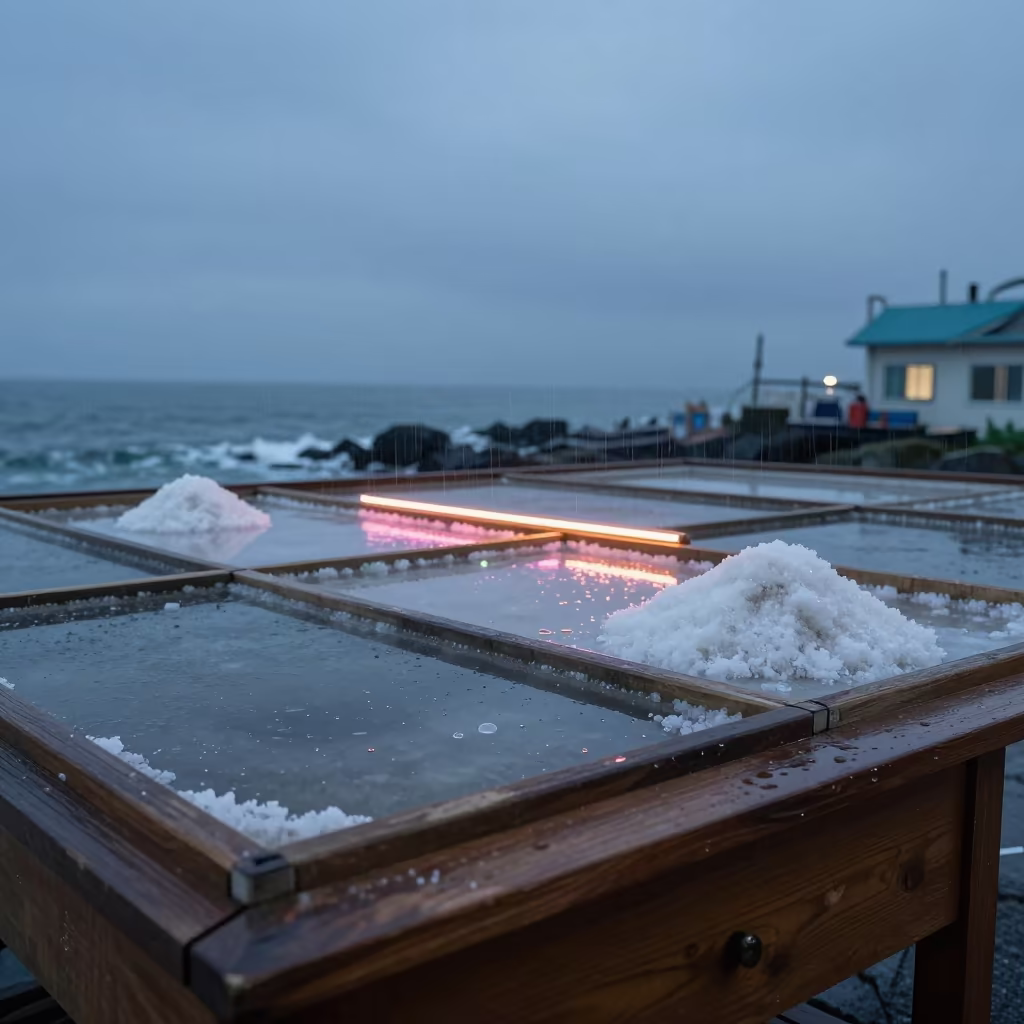 Salt Pools on Table at Haeundae Twilight in on a bedside table in Haeundae, Busan