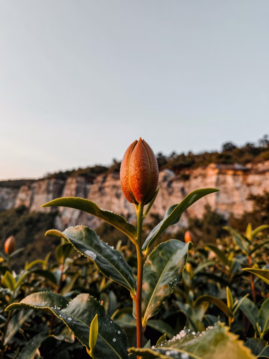 Salt-Sprayed Tea Pod in Copper Dusk Light in along a salt-sprayed cliff edge in Pennsylvania
