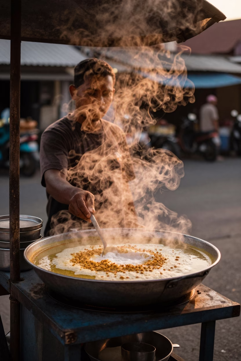 Saltah Stew in Yogyakarta at Honeyed Evening Light in in Yogyakarta, Indonesia