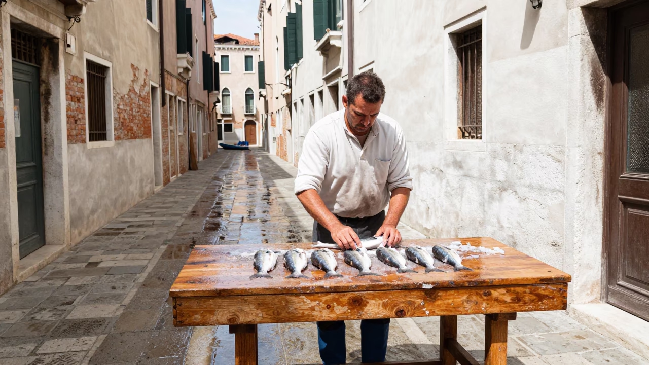 Salting Fish in Venice in in Venice, Italy