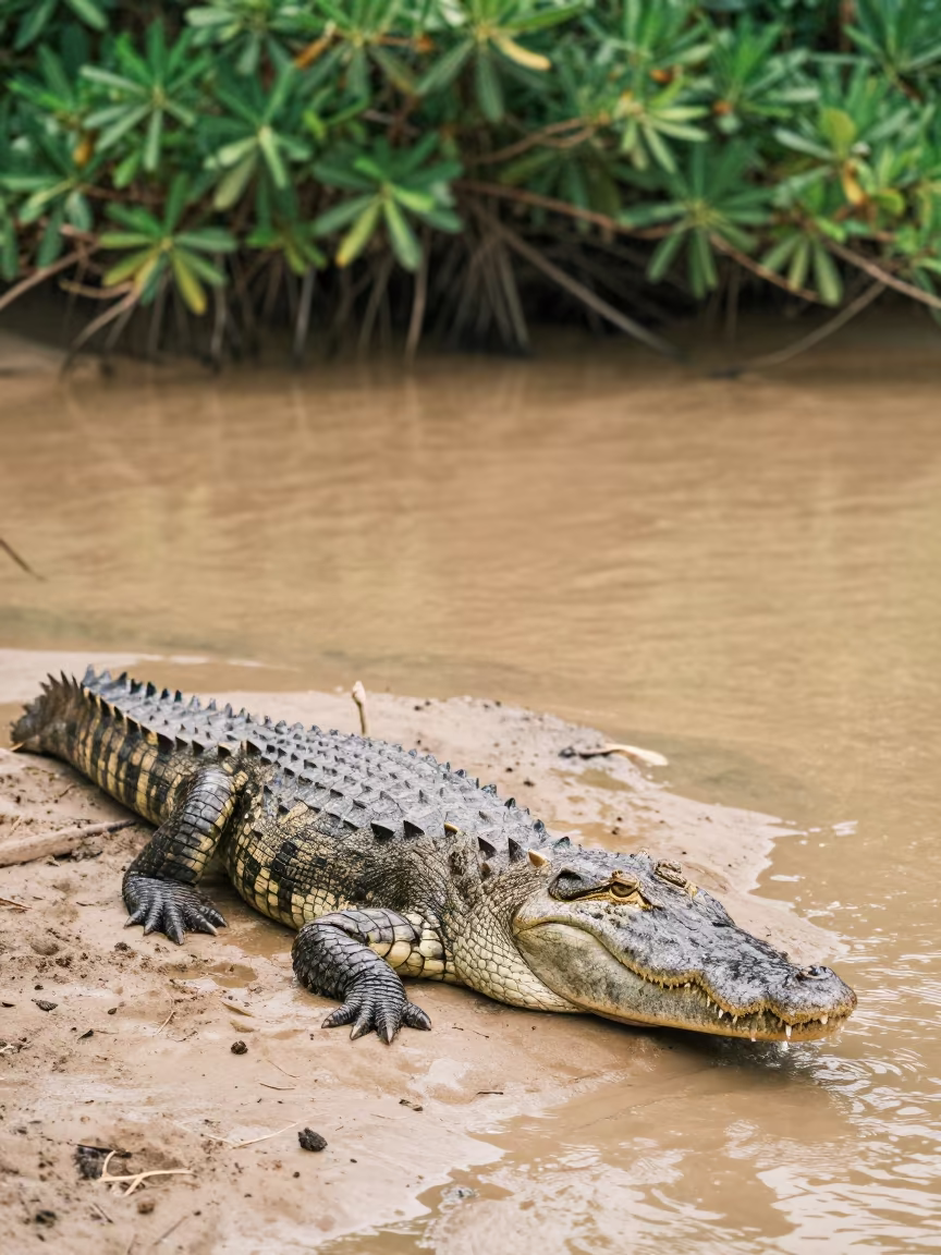 Saltwater Crocodile Basking in Monsoon Light Bangkok in near Bang Rak, Bangkok