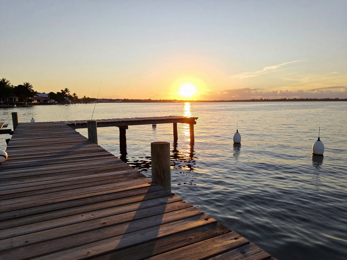 Salvador Brazil Sunset Fishing Floats on Wooden Dock by Historic Harbor in in Salvador, Brazil