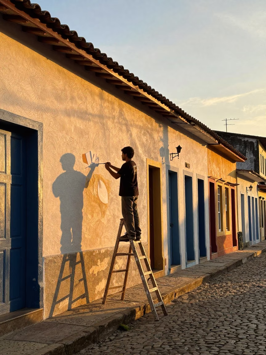 Salvador Brazil Sunset Street Mural Painting by Local Artist in Historic Pelourinho in in Salvador, Brazil