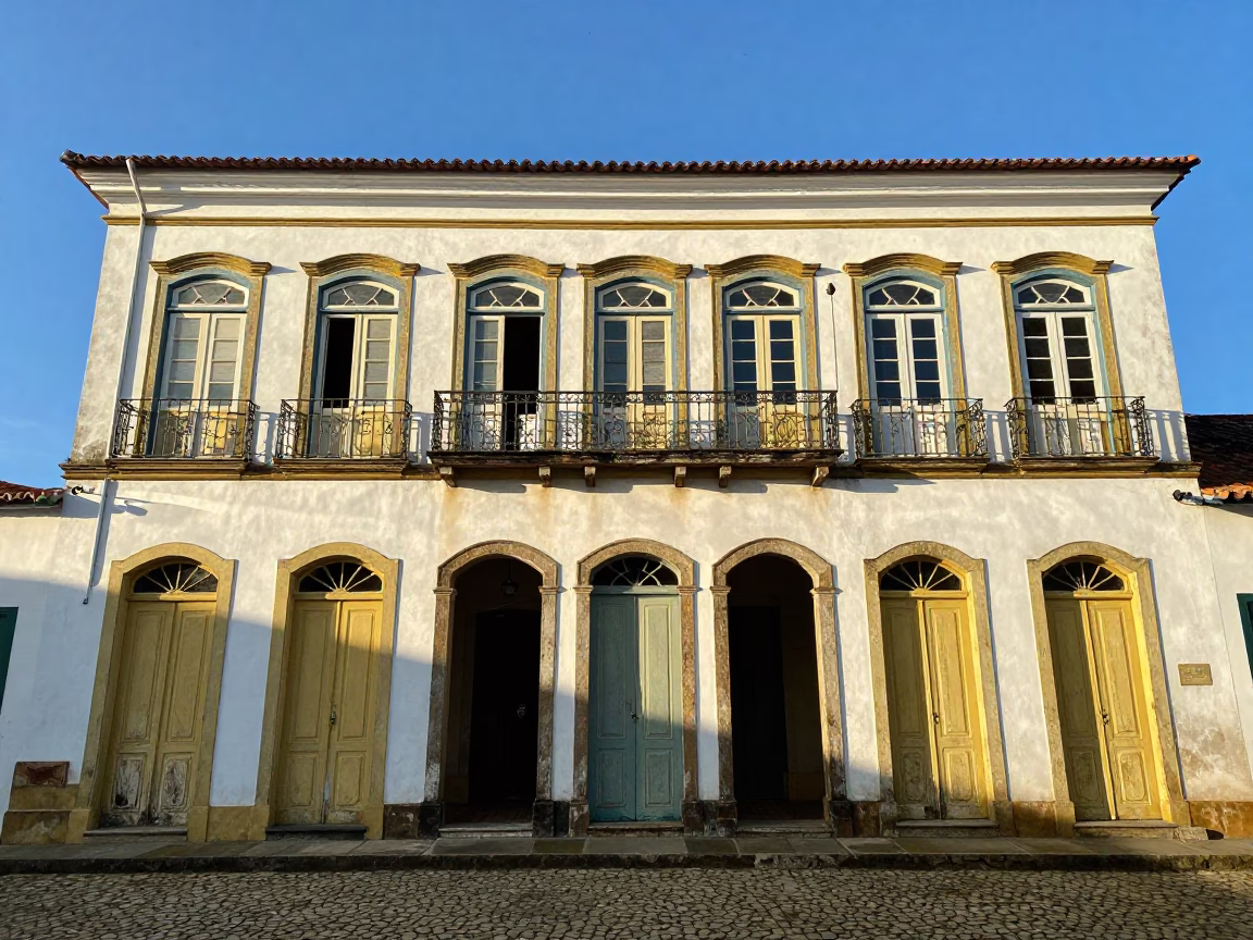 Salvador Colonial Facade at Clear Late-afternoon Light in in Salvador, Brazil