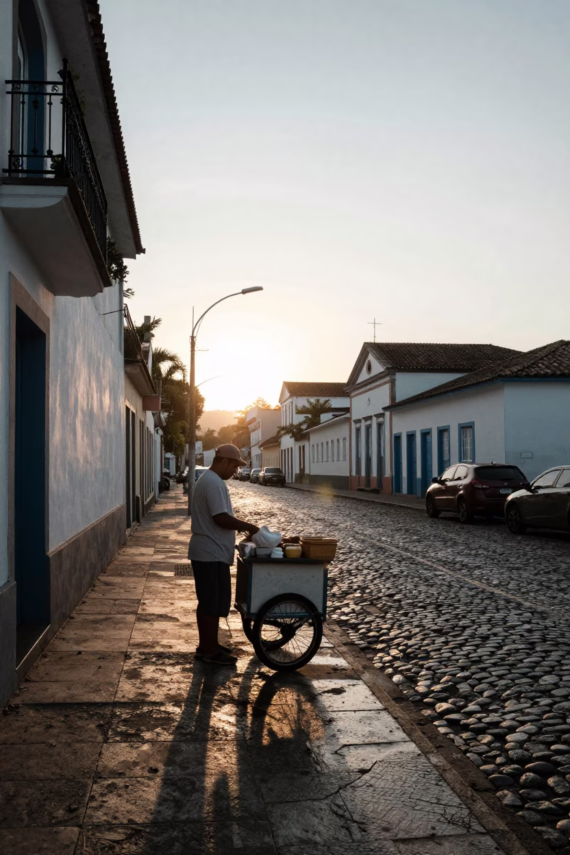 Salvador Food Vendor at The Still Hours Before Dawn Light in in Salvador, Brazil