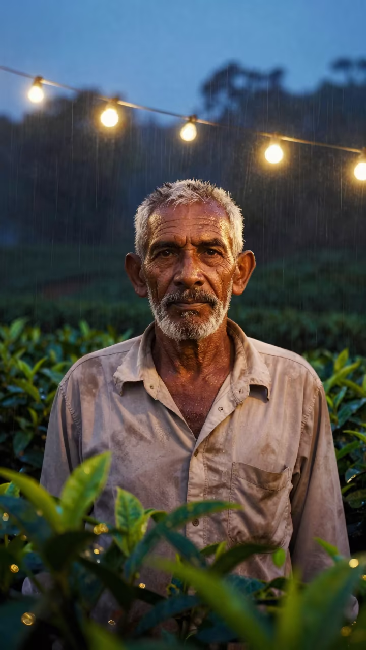 Salvador Foreman Face in String Light Twilight in in Salvador