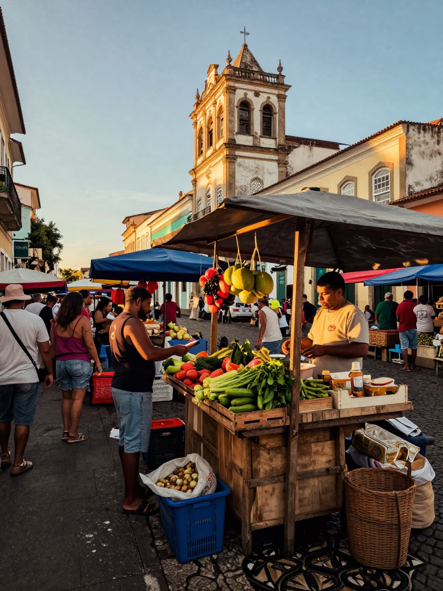 Salvador Market Stall at Honeyed Evening Light in in Salvador, Brazil