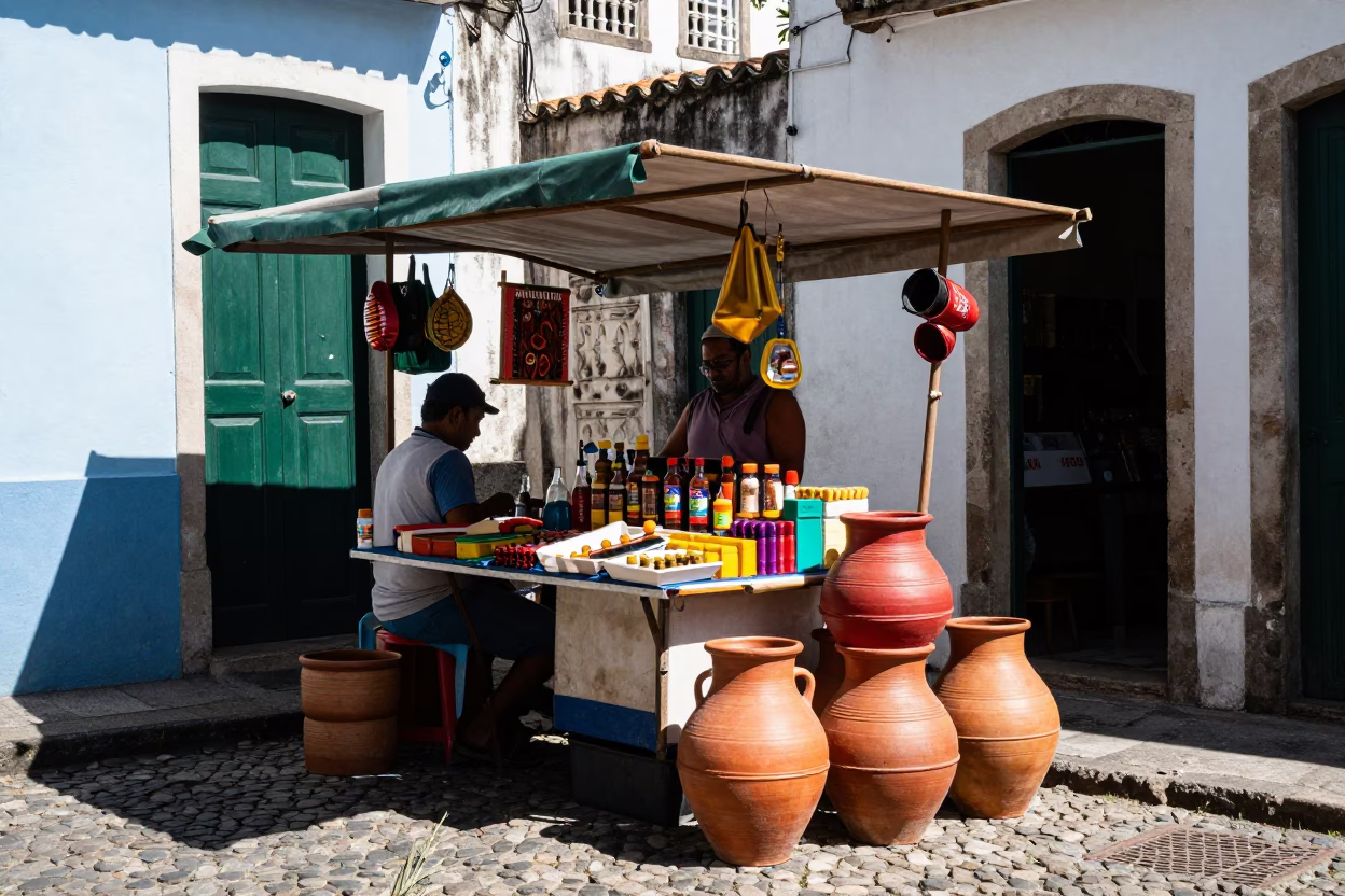 Salvador Market Stall at Midday Light in in Salvador, Brazil