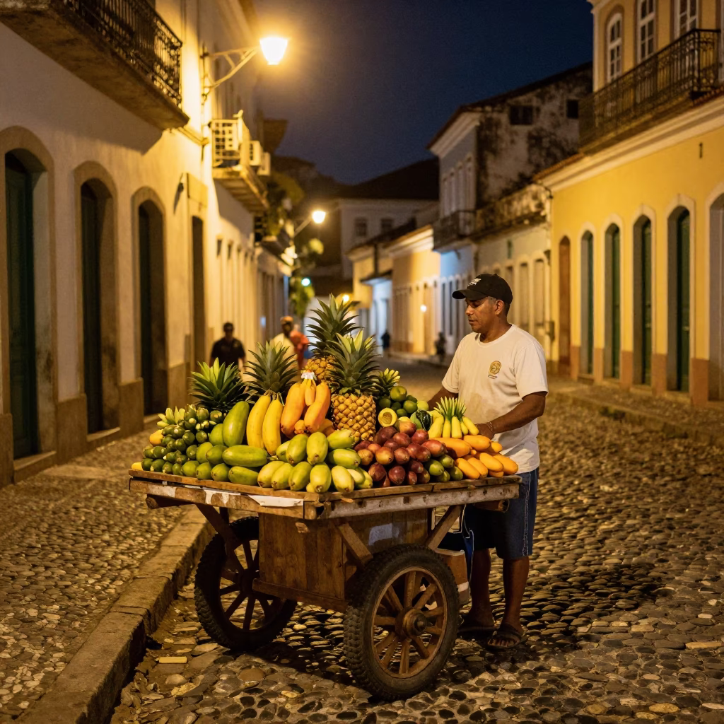 Salvador Tropical Fruits at Late At Night Light in in Salvador, Brazil