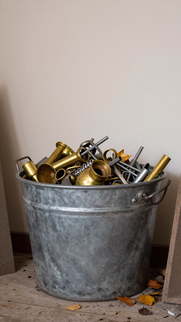 Salvage Hardware Bin Autumn Renovation France in in a renovation zone under temporary light in France