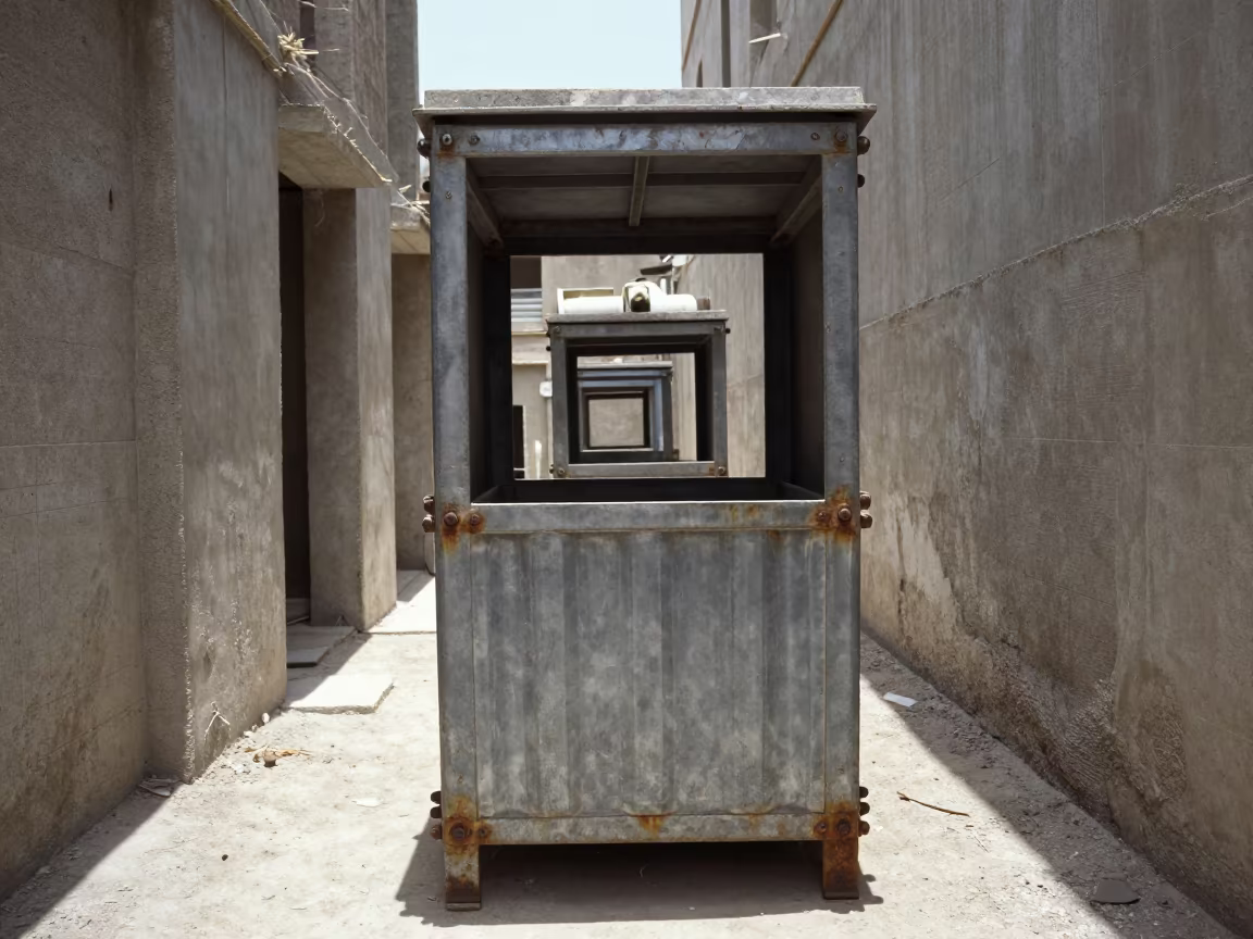Salvage Hardware Bin in Cairo Stair Tower in inside a bare shell stair tower in Muizz Street, Cairo